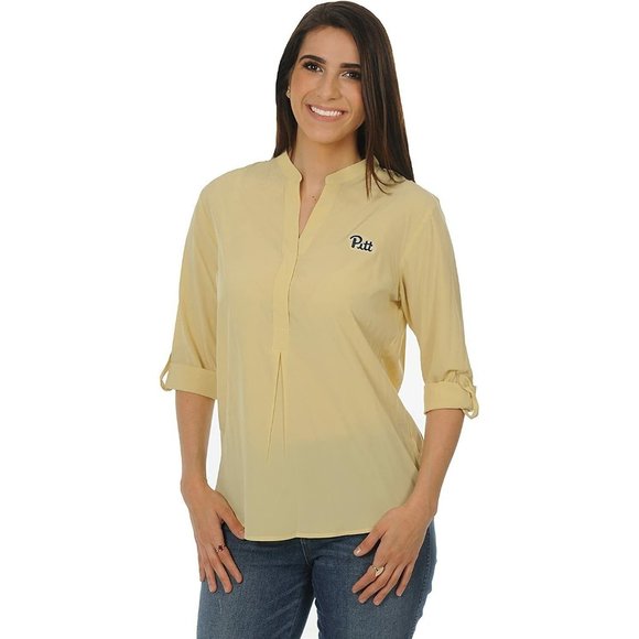 Women's NCAA Pittsburgh‎ Panthers Button-Down Tunic Top, Medium, Light Gold, NWT - Picture 1 of 1